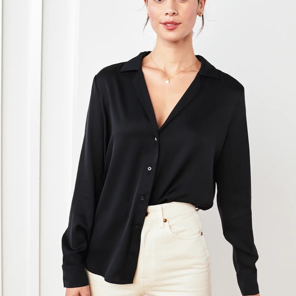Quince Washable Stretch Silk Notch Collar Blouse